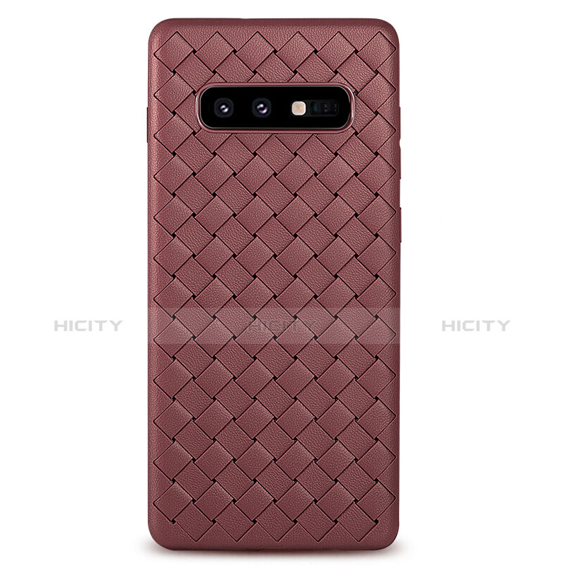 Coque Silicone Gel Motif Cuir Housse Etui pour Samsung Galaxy S10e Marron Plus