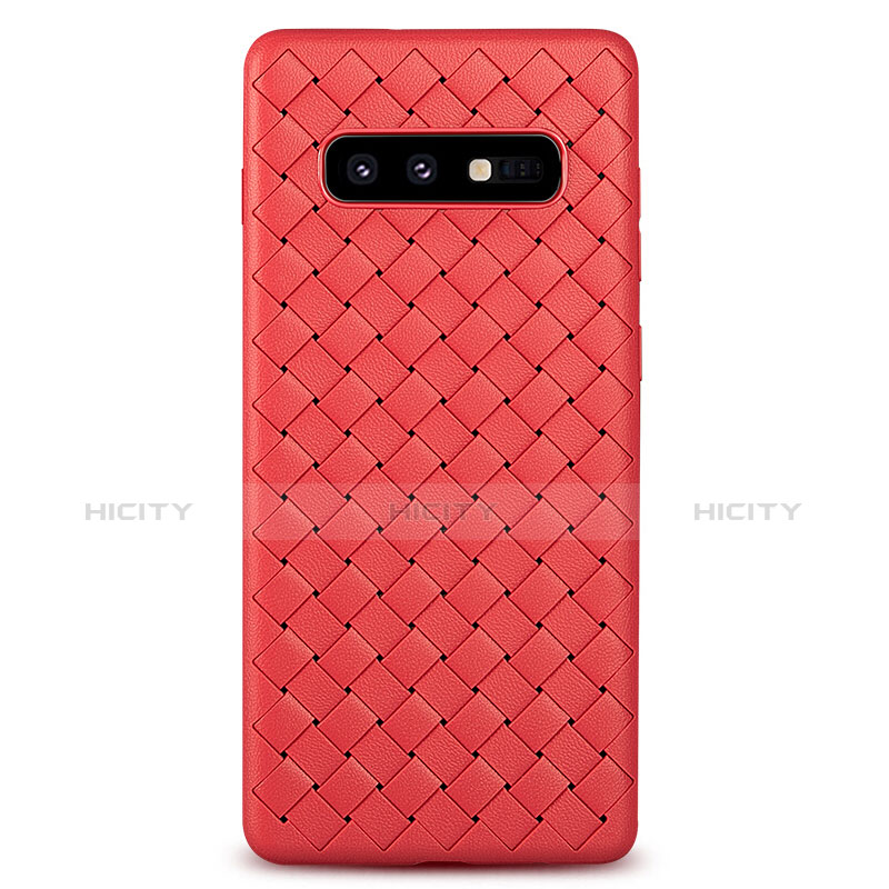 Coque Silicone Gel Motif Cuir Housse Etui pour Samsung Galaxy S10e Rouge Plus