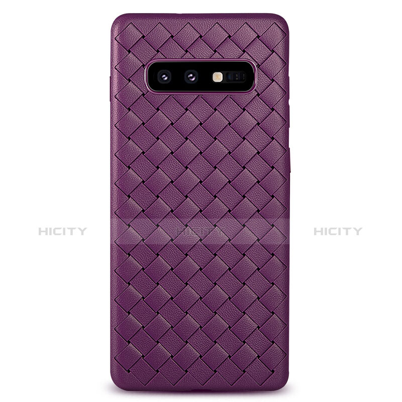 Coque Silicone Gel Motif Cuir Housse Etui pour Samsung Galaxy S10e Violet Plus