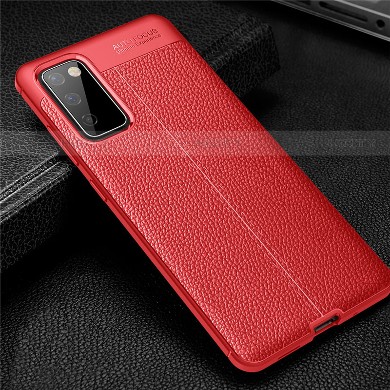 Coque Silicone Gel Motif Cuir Housse Etui pour Samsung Galaxy S20 FE (2022) 5G Rouge Plus