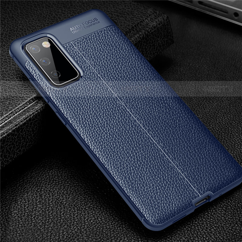 Coque Silicone Gel Motif Cuir Housse Etui pour Samsung Galaxy S20 FE 5G Bleu Plus