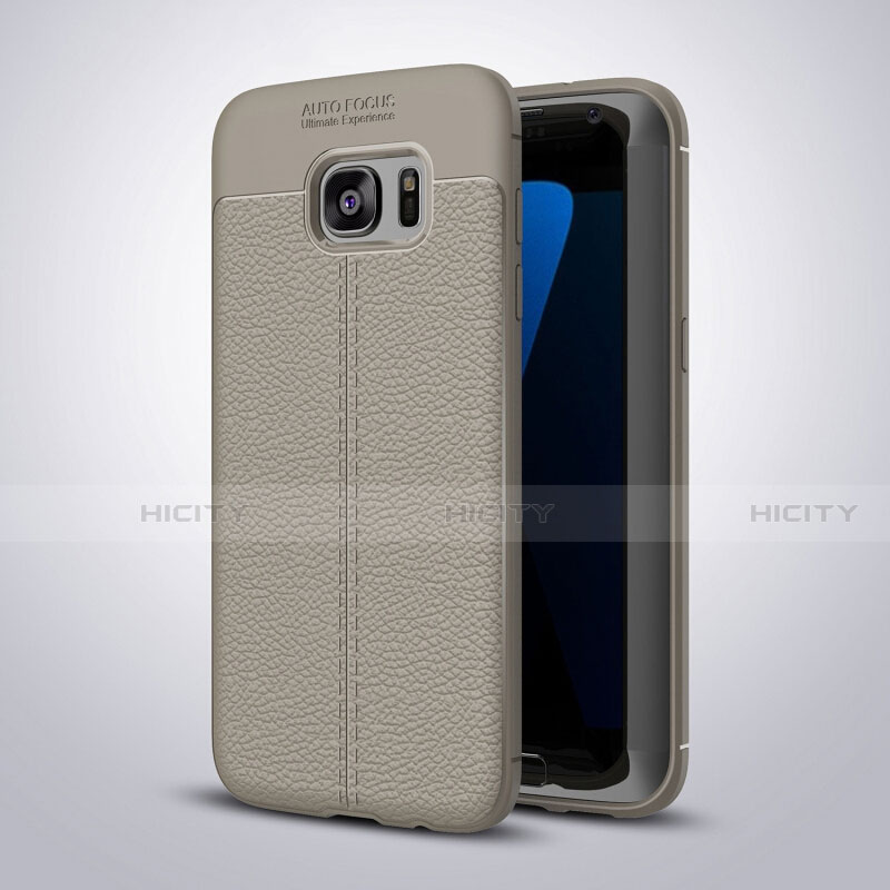 Coque Silicone Gel Motif Cuir Housse Etui pour Samsung Galaxy S7 Edge G935F Cyan Plus