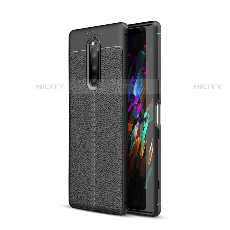 Coque Silicone Gel Motif Cuir Housse Etui pour Sony Xperia 1 Noir Plus