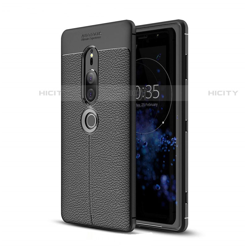 Coque Silicone Gel Motif Cuir Housse Etui pour Sony Xperia XZ2 Premium Noir Plus