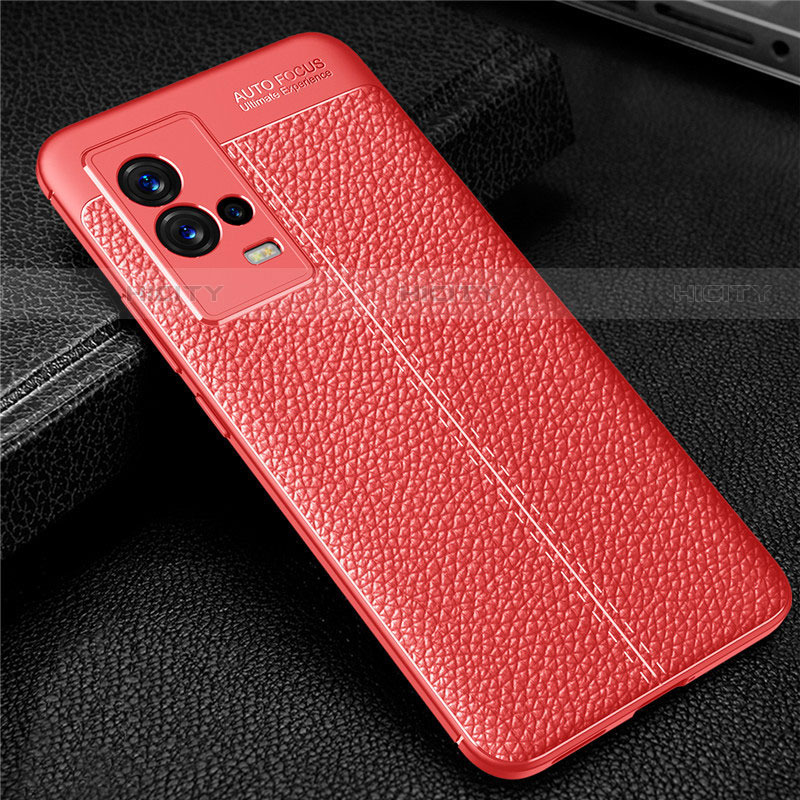 Coque Silicone Gel Motif Cuir Housse Etui pour Vivo iQOO 8 Pro 5G Rouge Plus