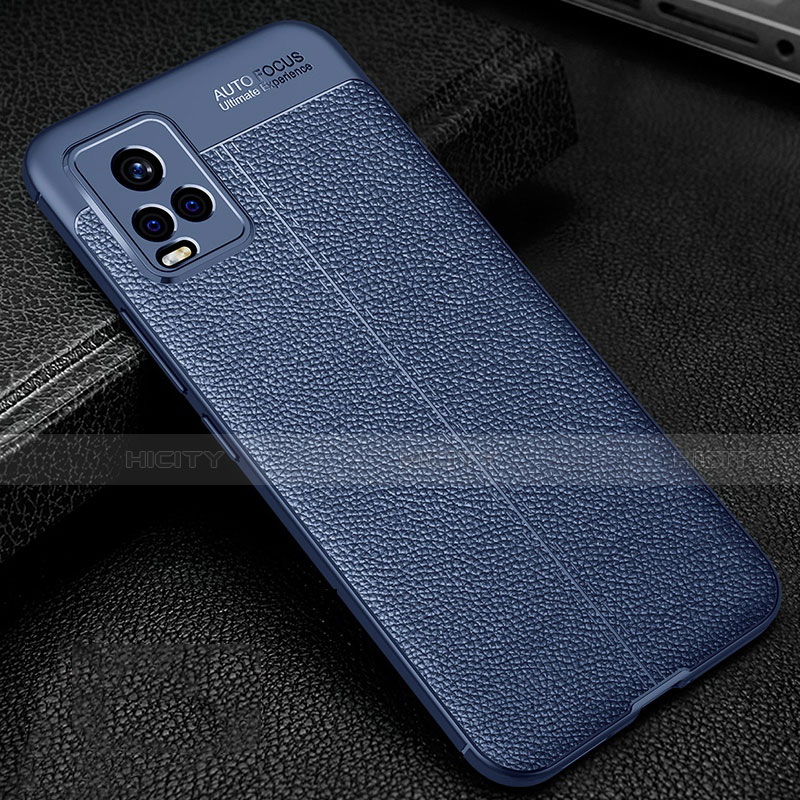 Coque Silicone Gel Motif Cuir Housse Etui pour Vivo V20 Pro 5G Bleu Plus