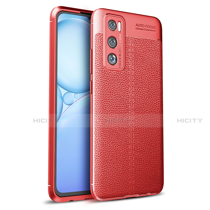 Coque Silicone Gel Motif Cuir Housse Etui pour Vivo V20 SE Rouge Plus