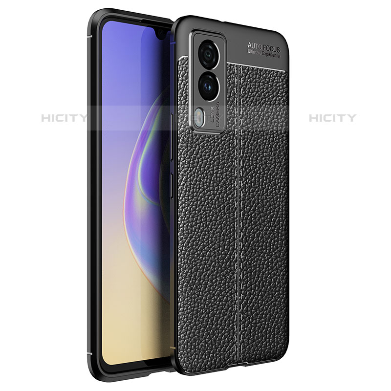 Coque Silicone Gel Motif Cuir Housse Etui pour Vivo V21e 5G Noir Plus