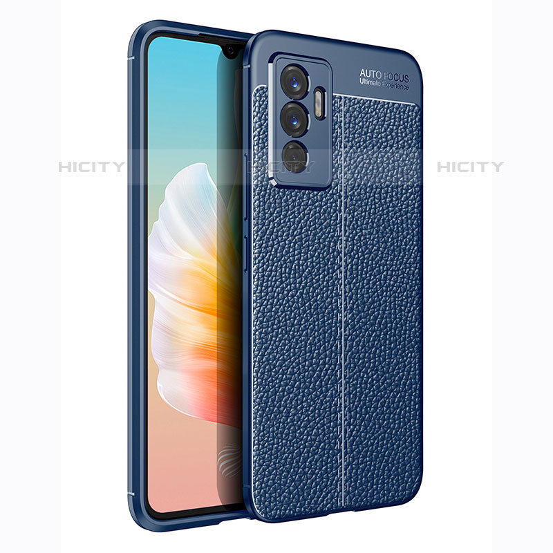 Coque Silicone Gel Motif Cuir Housse Etui pour Vivo V23e 5G Bleu Plus