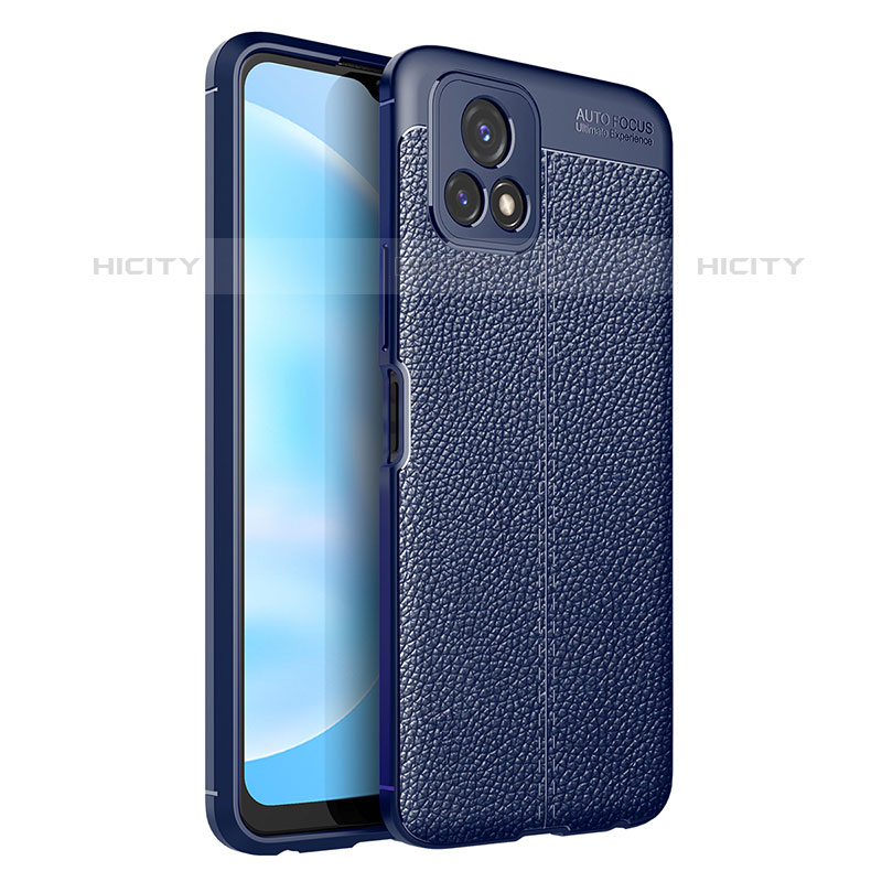 Coque Silicone Gel Motif Cuir Housse Etui pour Vivo Y52s 5G Bleu Plus