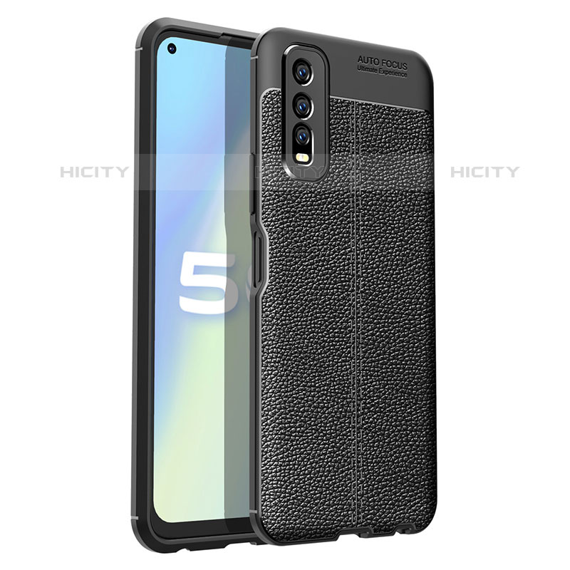 Coque Silicone Gel Motif Cuir Housse Etui pour Vivo Y70S 5G Noir Plus