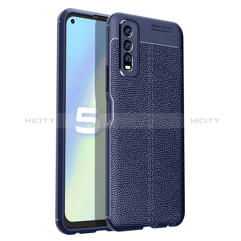 Coque Silicone Gel Motif Cuir Housse Etui pour Vivo Y70t 5G Bleu Plus