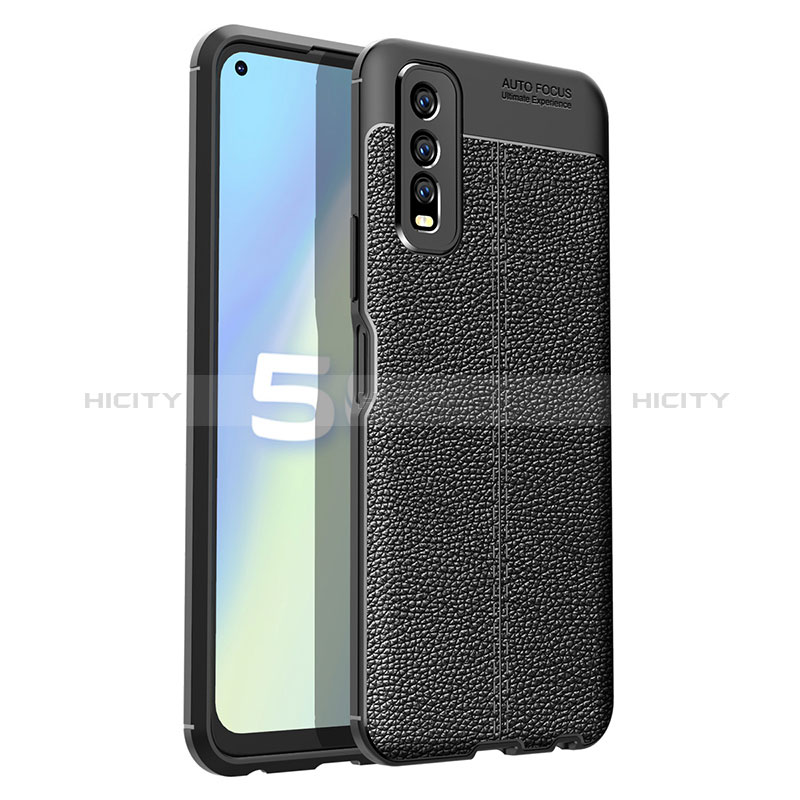 Coque Silicone Gel Motif Cuir Housse Etui pour Vivo Y70t 5G Noir Plus