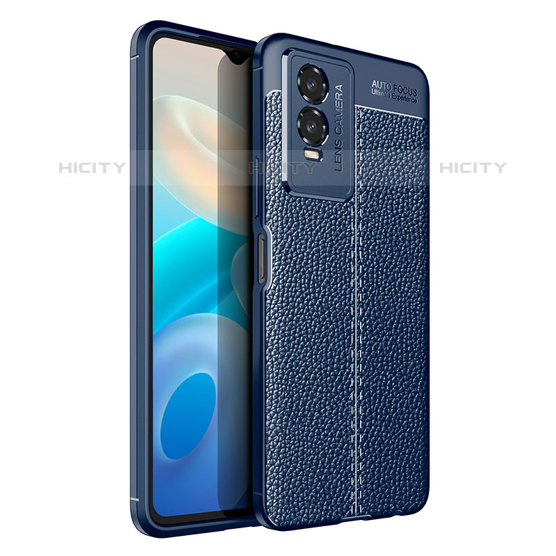 Coque Silicone Gel Motif Cuir Housse Etui pour Vivo Y74s 5G Bleu Plus