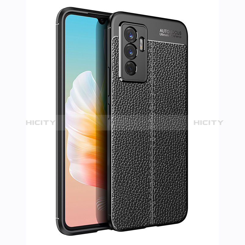 Coque Silicone Gel Motif Cuir Housse Etui pour Vivo Y75 4G Noir Plus