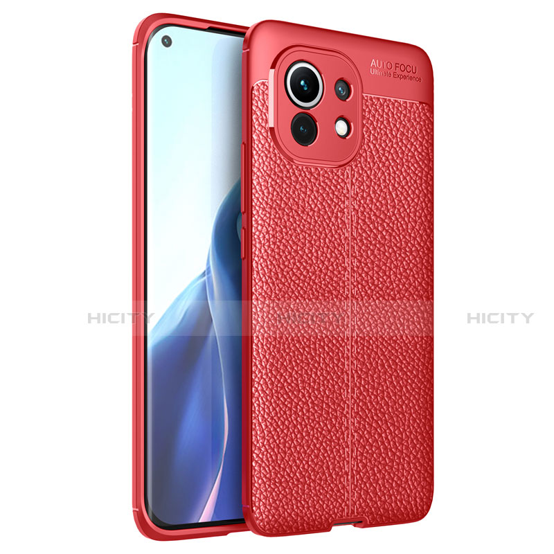 Coque Silicone Gel Motif Cuir Housse Etui pour Xiaomi Mi 11 Lite 5G Rouge Plus