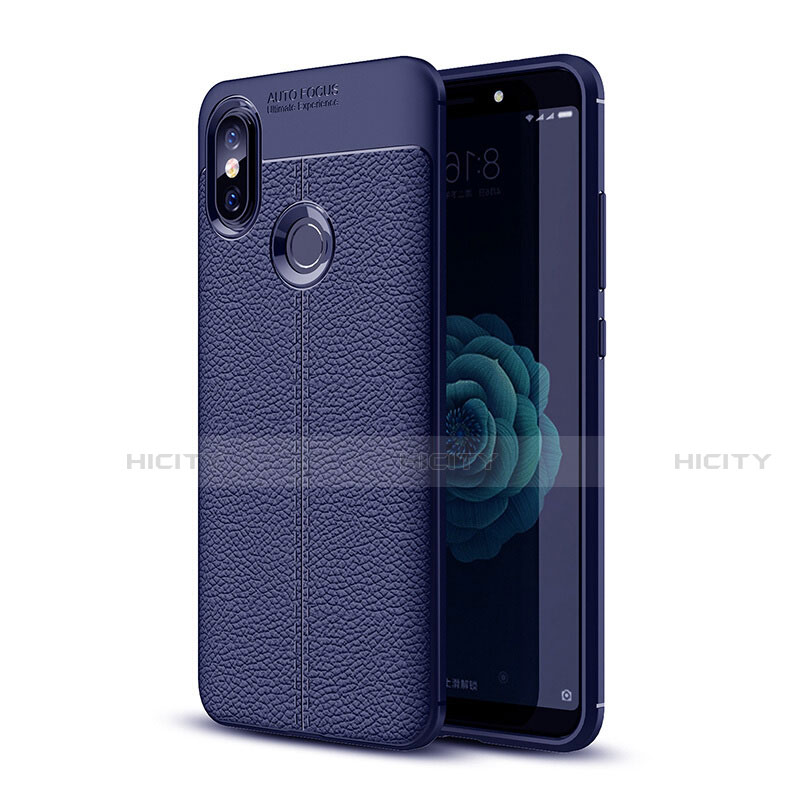 Coque Silicone Gel Motif Cuir Housse Etui pour Xiaomi Mi 6X Bleu Plus