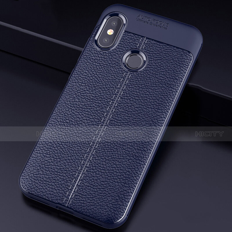 Coque Silicone Gel Motif Cuir Housse Etui pour Xiaomi Mi A2 Lite Bleu Plus