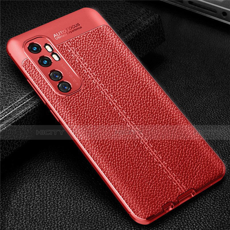 Coque Silicone Gel Motif Cuir Housse Etui pour Xiaomi Mi Note 10 Lite Rouge Plus