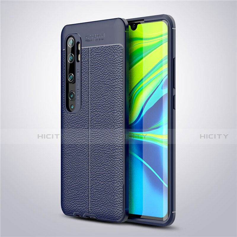 Coque Silicone Gel Motif Cuir Housse Etui pour Xiaomi Mi Note 10 Pro Bleu Plus