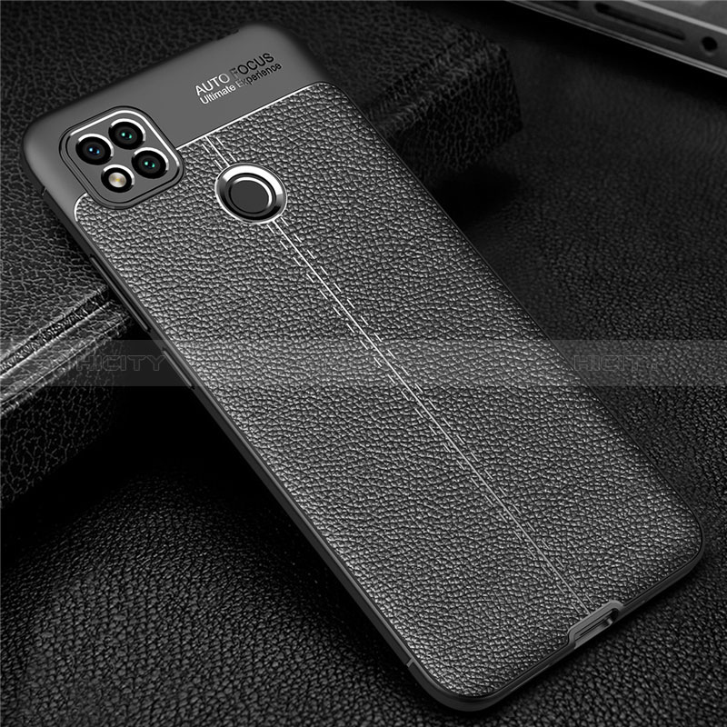 Coque Silicone Gel Motif Cuir Housse Etui pour Xiaomi POCO C3 Noir Plus