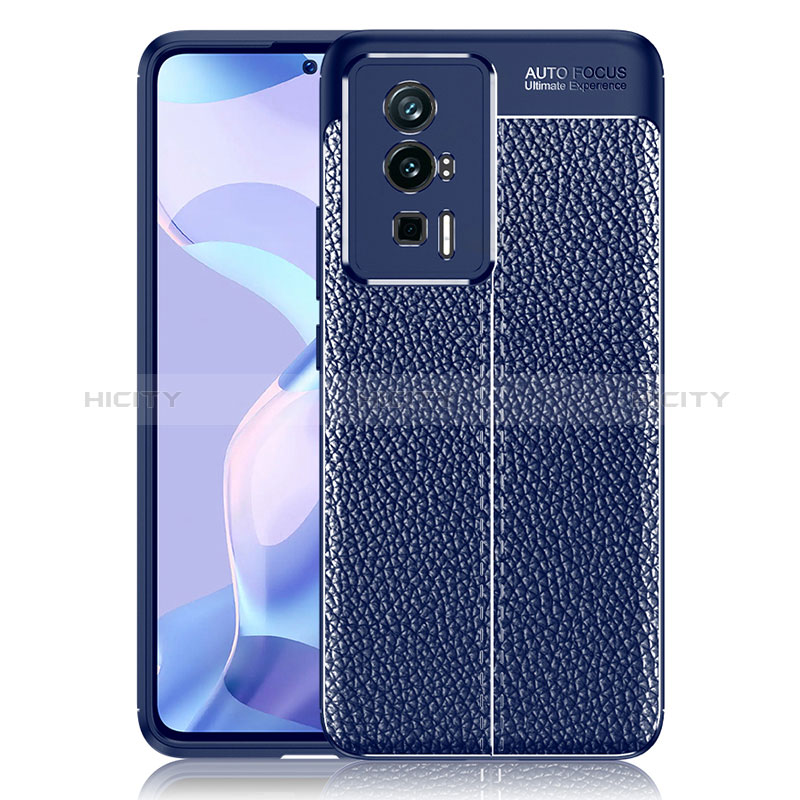 Coque Silicone Gel Motif Cuir Housse Etui pour Xiaomi Poco F5 Pro 5G Bleu Plus