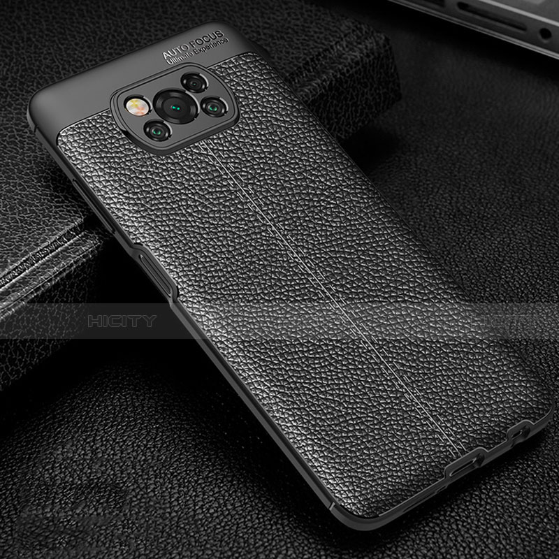 Coque Silicone Gel Motif Cuir Housse Etui pour Xiaomi Poco X3 NFC Noir Plus