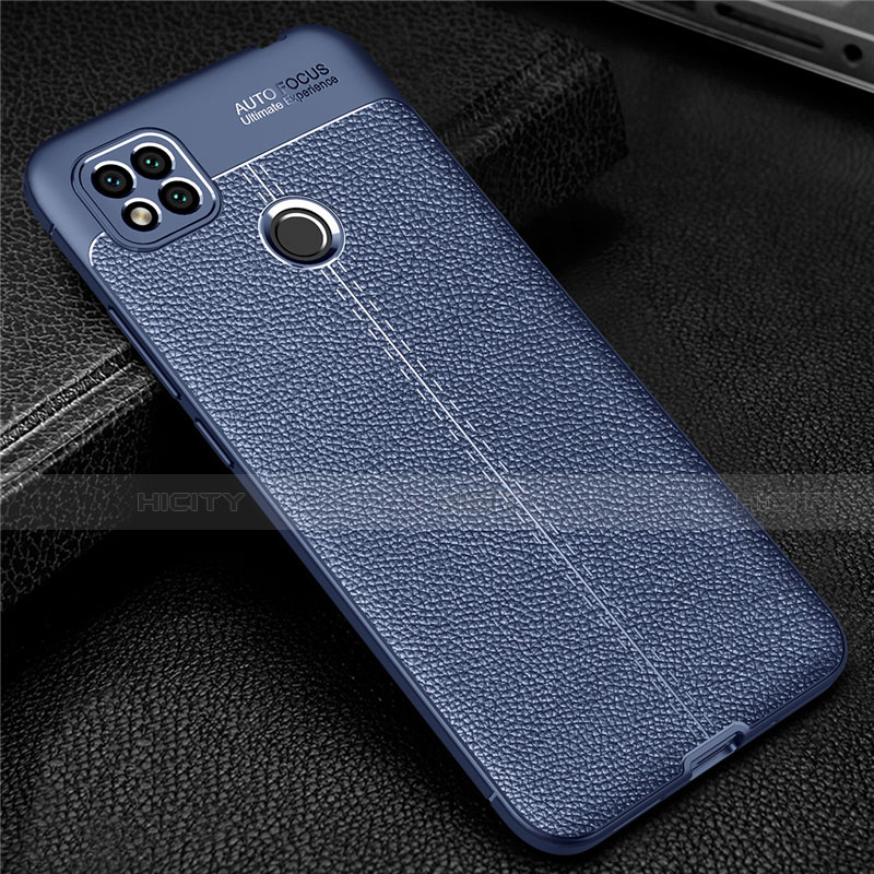 Coque Silicone Gel Motif Cuir Housse Etui pour Xiaomi Redmi 9 India Bleu Plus