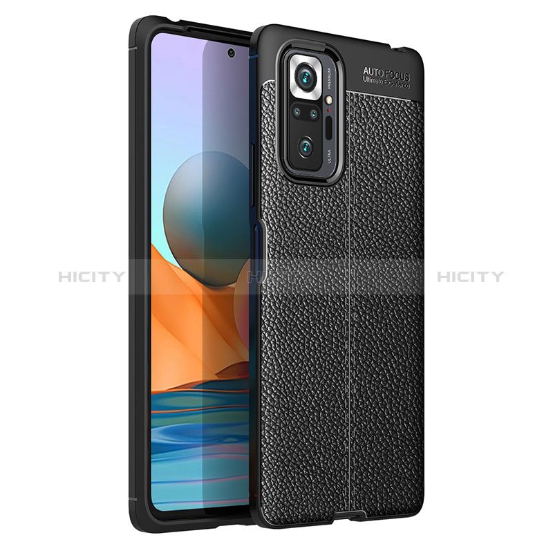 Coque Silicone Gel Motif Cuir Housse Etui pour Xiaomi Redmi Note 10 Pro 4G Noir Plus