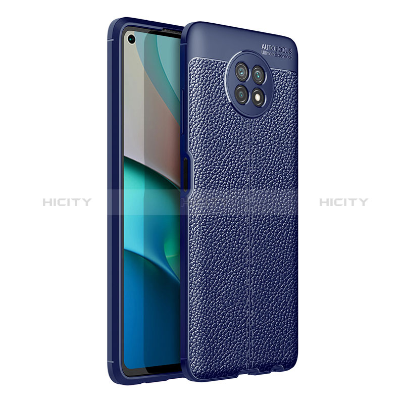 Coque Silicone Gel Motif Cuir Housse Etui pour Xiaomi Redmi Note 9T 5G Bleu Plus