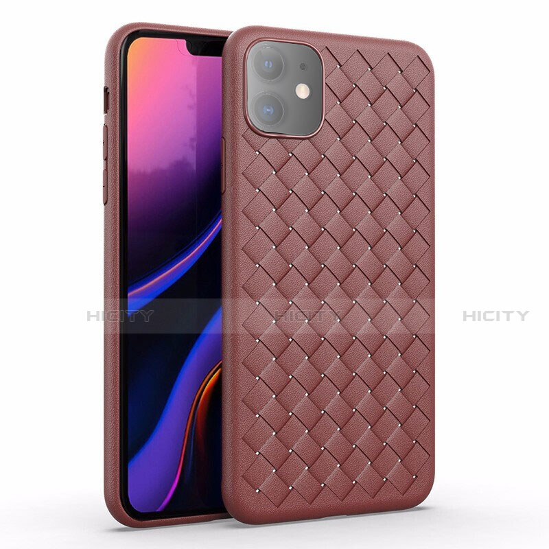 Coque Silicone Gel Motif Cuir Housse Etui S01 pour Apple iPhone 11 Marron Plus