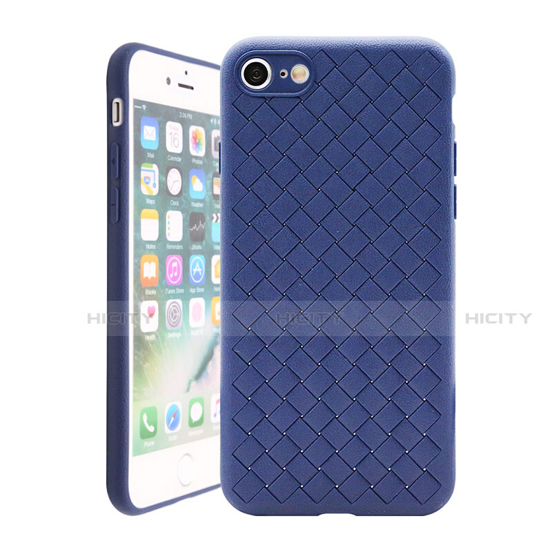 Coque Silicone Gel Motif Cuir Housse Etui S01 pour Apple iPhone 7 Bleu Plus