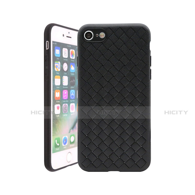 Coque Silicone Gel Motif Cuir Housse Etui S01 pour Apple iPhone 7 Noir Plus