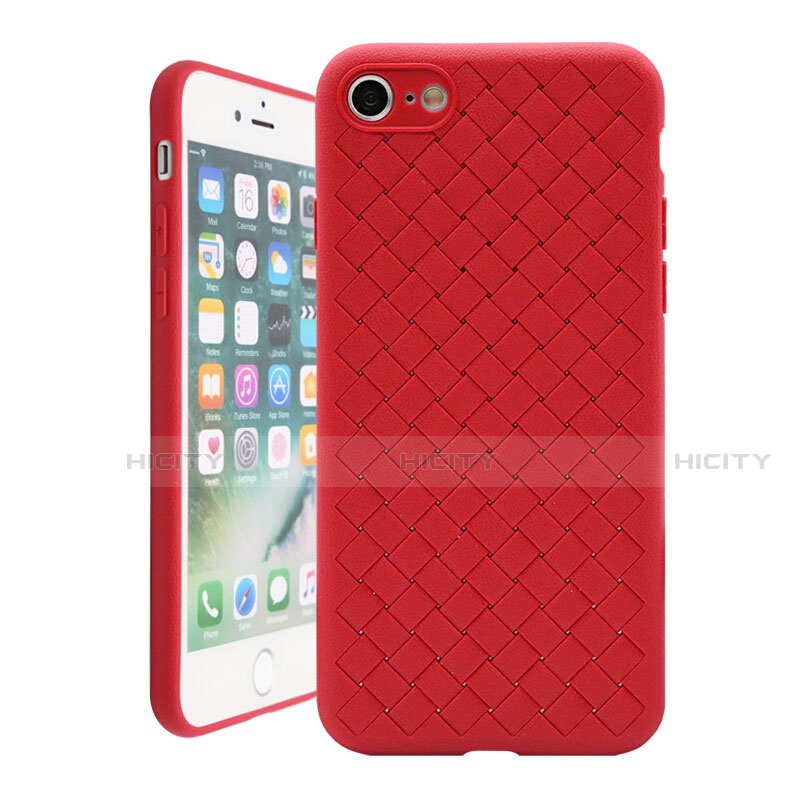 Coque Silicone Gel Motif Cuir Housse Etui S01 pour Apple iPhone 7 Rouge Plus