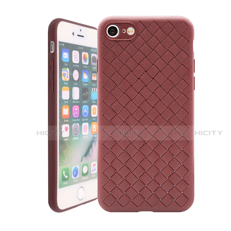 Coque Silicone Gel Motif Cuir Housse Etui S01 pour Apple iPhone SE (2020) Marron Plus