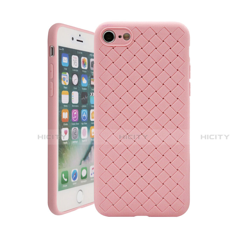 Coque Silicone Gel Motif Cuir Housse Etui S01 pour Apple iPhone SE (2020) Or Rose Plus