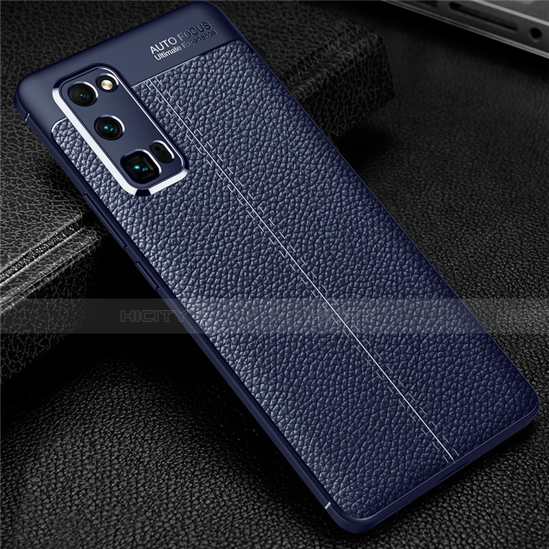 Coque Silicone Gel Motif Cuir Housse Etui S01 pour Huawei Honor 30 Pro+ Plus Bleu Plus