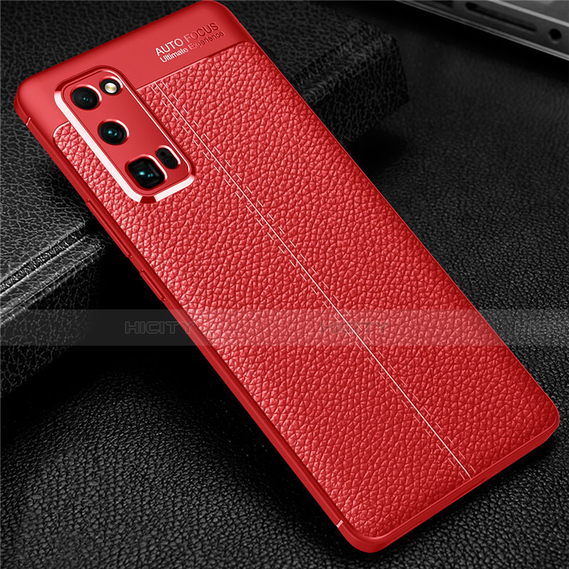 Coque Silicone Gel Motif Cuir Housse Etui S01 pour Huawei Honor 30 Pro+ Plus Rouge Plus