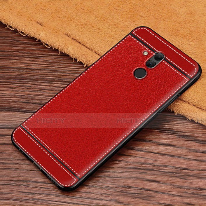 Coque Silicone Gel Motif Cuir Housse Etui S01 pour Huawei Mate 20 Lite Rouge Plus