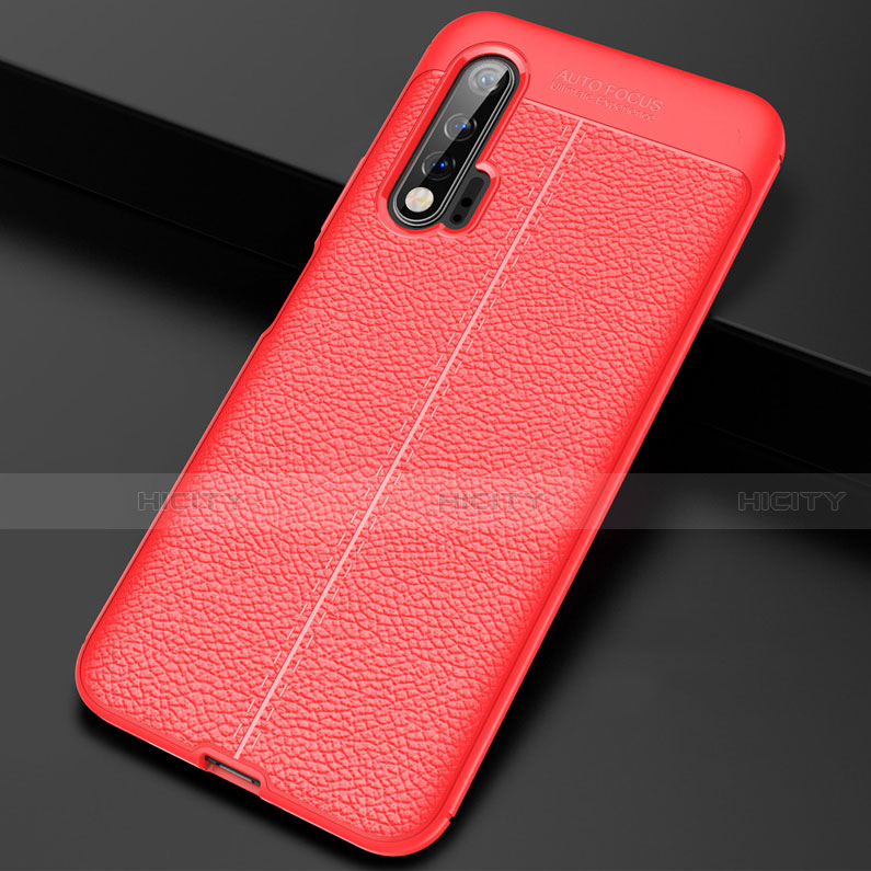 Coque Silicone Gel Motif Cuir Housse Etui S01 pour Huawei Nova 6 5G Rouge Plus