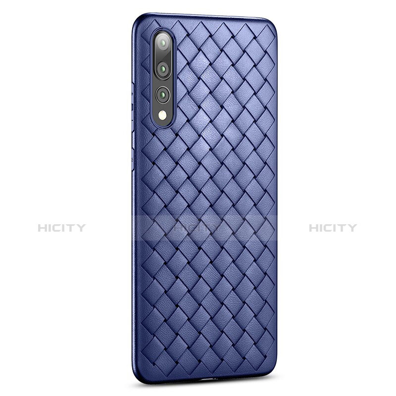 Coque Silicone Gel Motif Cuir Housse Etui S01 pour Huawei P20 Pro Bleu Plus