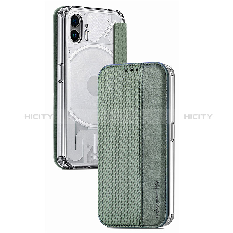 Coque Silicone Gel Motif Cuir Housse Etui S01 pour Nothing Phone 2 Vert Plus