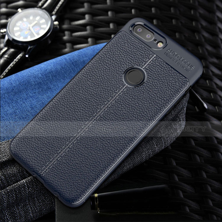 Coque Silicone Gel Motif Cuir Housse Etui S01 pour OnePlus 5T A5010 Bleu Plus