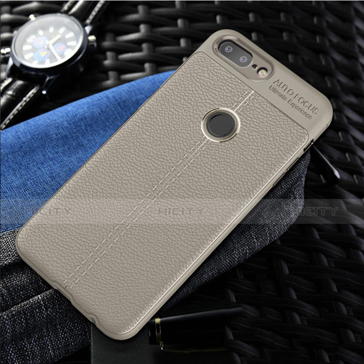 Coque Silicone Gel Motif Cuir Housse Etui S01 pour OnePlus 5T A5010 Gris Plus