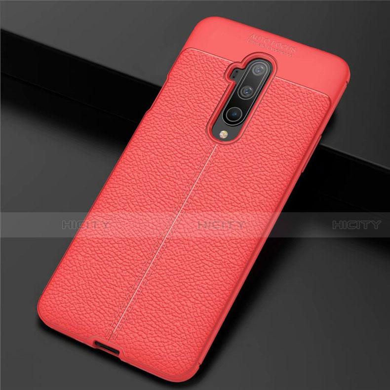 Coque Silicone Gel Motif Cuir Housse Etui S01 pour OnePlus 7T Pro 5G Rouge Plus