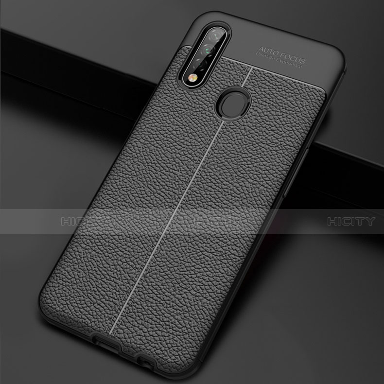 Coque Silicone Gel Motif Cuir Housse Etui S01 pour Oppo A31 Noir Plus