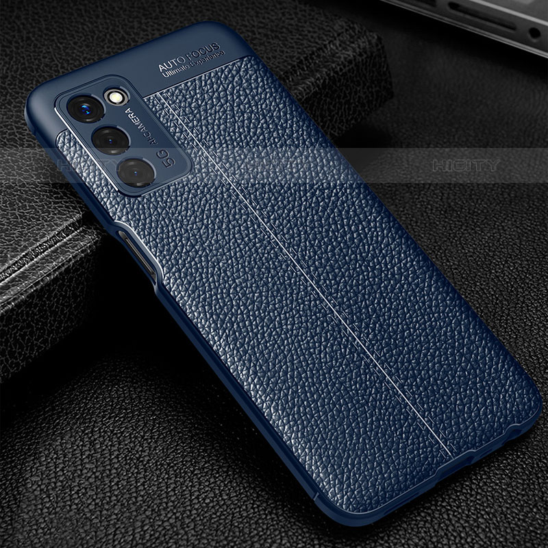 Coque Silicone Gel Motif Cuir Housse Etui S01 pour Oppo A53s 5G Bleu Plus