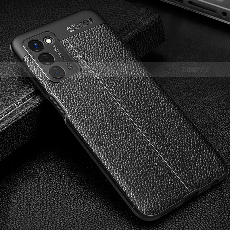 Coque Silicone Gel Motif Cuir Housse Etui S01 pour Oppo A55 5G Noir Plus