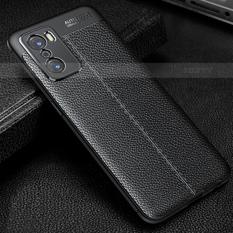 Coque Silicone Gel Motif Cuir Housse Etui S01 pour Oppo A55S 5G Noir Plus