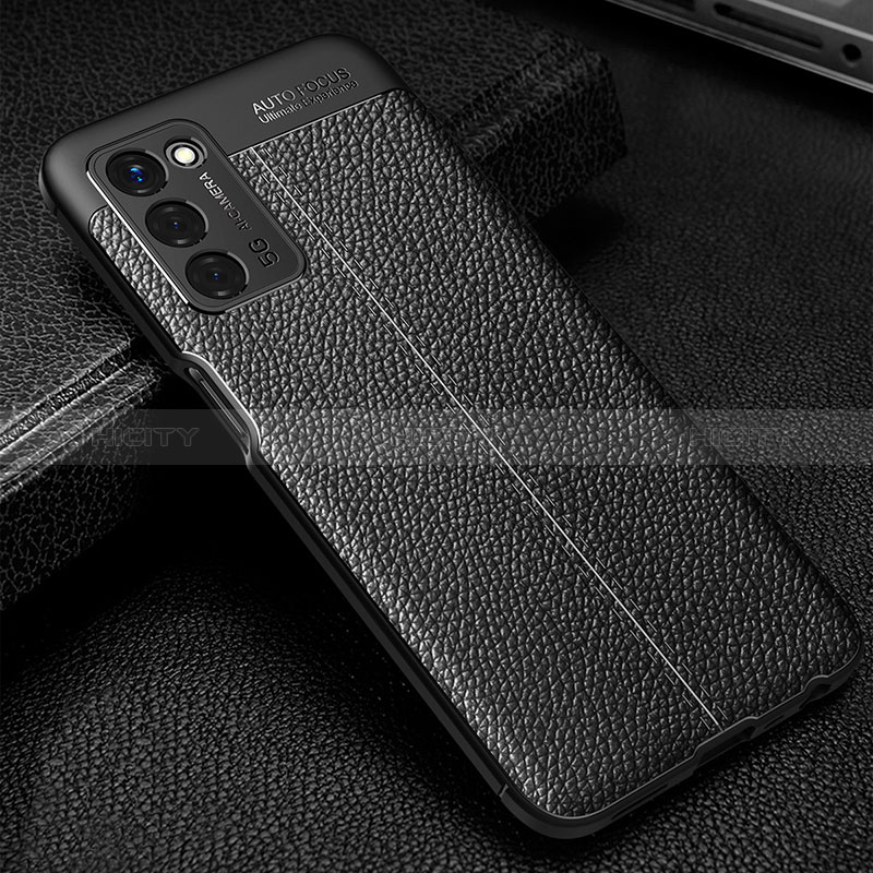 Coque Silicone Gel Motif Cuir Housse Etui S01 pour Oppo A56 5G Noir Plus